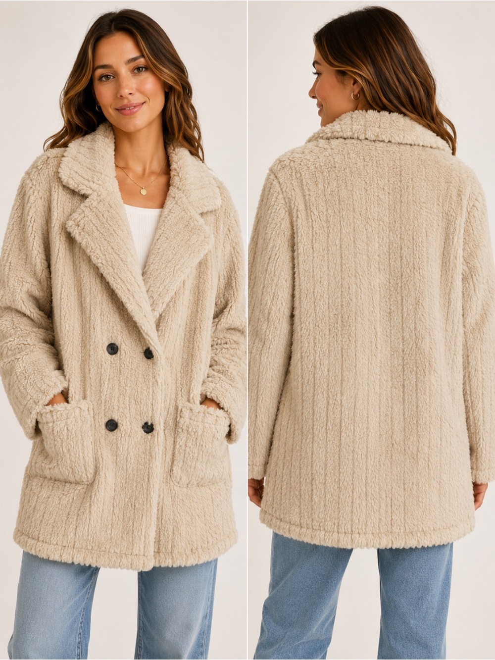 Miss Sparkling Beige Teddy Sherpa Coat Jacket Oversized XL NWOT